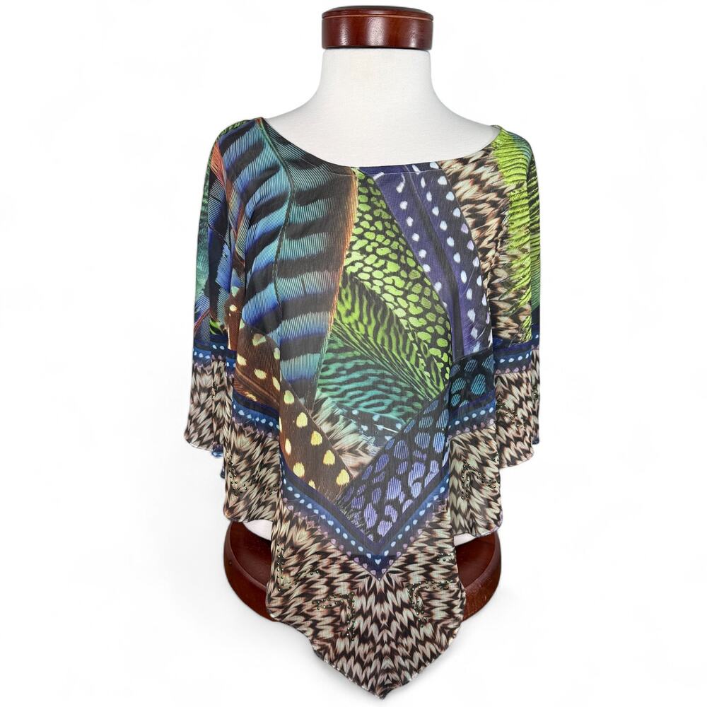 OneWorld - Sheer Feather Poncho Blouse XL - Boho Fairycore Festival Top